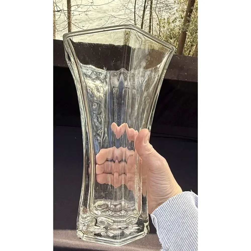 Hoosier Indiana Glass Hexagon 4041 Flower Vase Clear Large Durable -2/4